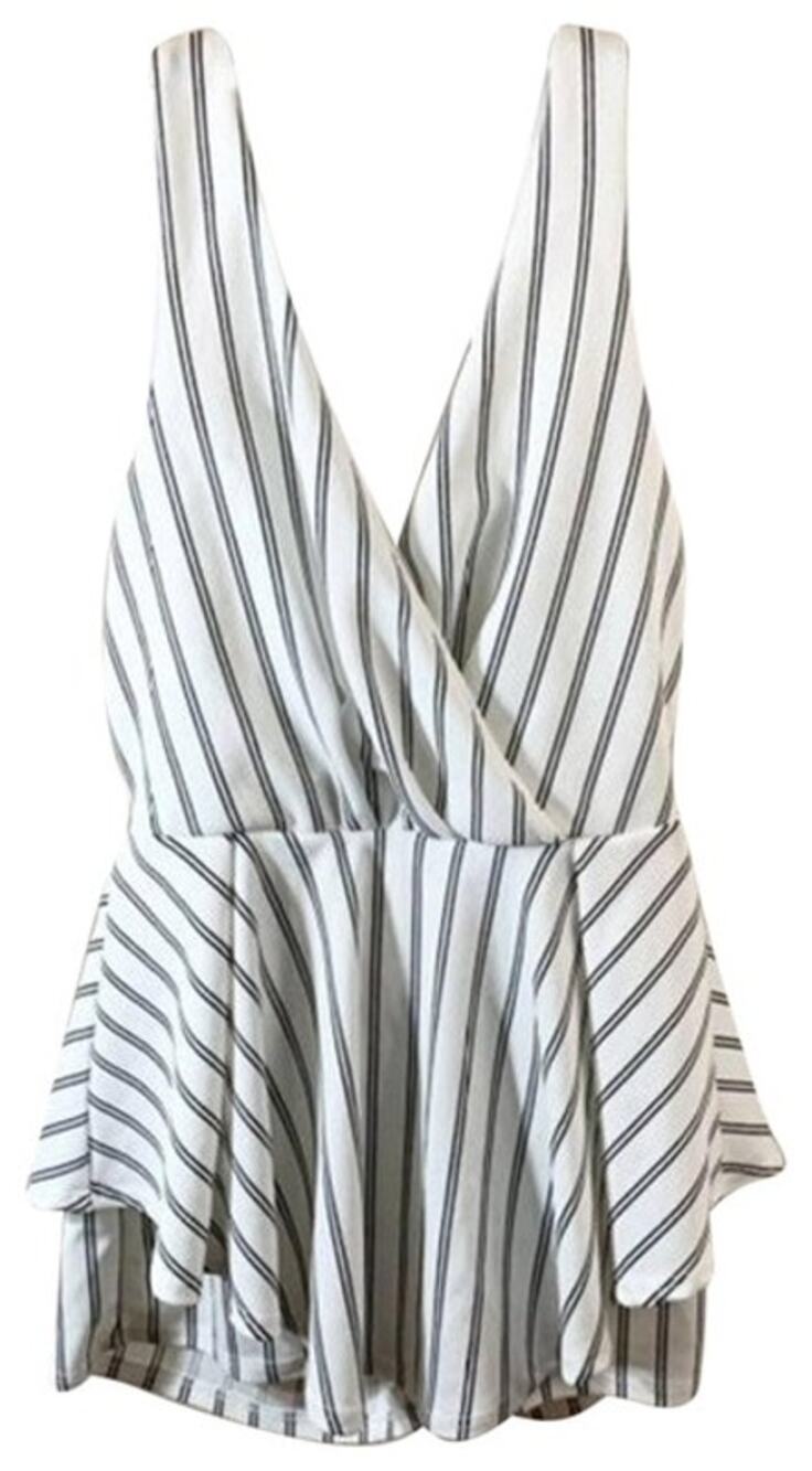 See You Monday Cute white Striped Sleeveless jumpsuite size M